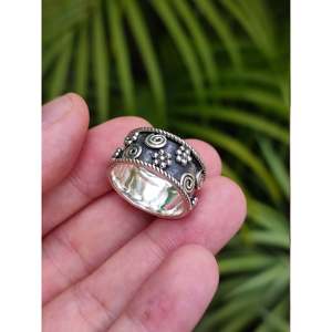 Anillo de Plata de Ley 925 Hecho a Mano con Diseño de Flor, Estilo Boho, Anillo Grueso para Pulgar, Chapado en Oro de 18K, Joyería de Diseñadores Artesanales, Regalo para Mujer - Product Image 6
