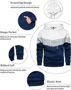 Sweat à capuche chaud d'hiver pour hommes en coton épais avec poche kangourou pull surdimensionné à épaules tombantes motif solide à la mode - Product Image 2