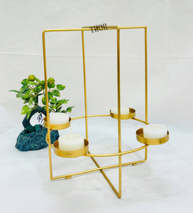 Bougeoir chauffe-plat à anneaux ronds en métal doré Centres de table pour mariage Tables basses à la maison Décoration Cérémonie et anniversaire - Product Image 4