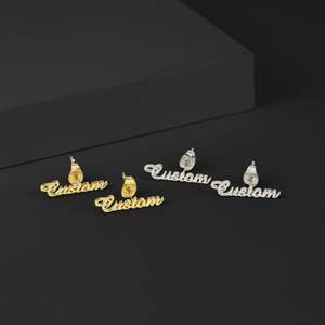 Venta caliente estilo 925 Plata 18K chapado en oro nombre personalizado Hip hop Stud pendiente hombres - Product Image 3