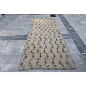 พรมขนแกะสีเบจแบบดั้งเดิมที่4x9.7ft การออกแบบเย็บปะติดปะต่อกันแบบตุรกีสำหรับทางเข้าหรือห้องนั่งเล่นพรมยางรองข้างเตียง - Product Image 1