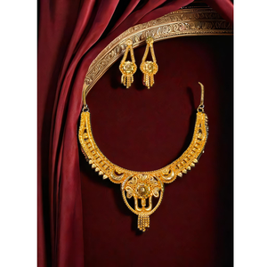 ชุดต่างหูสร้อยคอพร้อมชุดเครื่องประดับต่างหูชุบทอง22K สำหรับผู้หญิงชุดสร้อยคอต่างหูแบบพรีเมี่ยม - Product Image 1