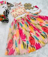 VISHNU K DESIGN Hint Çocuk Lhenga Choli Dupatta İpek Yumuşak Baskılı Kolsuz Her Mevsim Stokta Model OC-194 100 Adet Mevcut