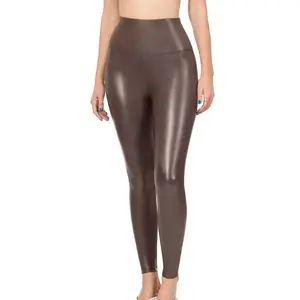 2023 Design personnalisé couleur unie Leggings Polyester Spandex imprimé numérique femme Leggings avec poche été cuir décontracté mi