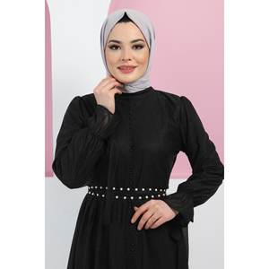 Vestido de Noche Casual ElbiseInci, Detalle de Línea A, Cuello Alto, Talla XS, Cintura Natural, Largo Maxi hasta la Rodilla, para Banquetes y Fiestas de Graduación, 100% Poliéster - Product Image 2