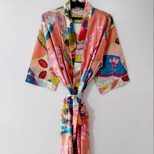 Kimono de algodón tejido ligero, bata Multicolor con estampado de retazos, elegante viscosa, rayón, ropa de dormir suave, cinturón para fiestas de mujer - Product Image 1