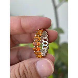 925 Platinum Band <b>Ring</b> with Natural Citrine Stone Romantic Boho Style Oval Cut Statement <b>Ring</b> Everyday Wear Geometric Pattern - Product Image 1