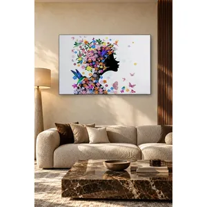Silhouette de femme Fida avec des fleurs dans les cheveux et des colibris, impression sur toile - Product Image 3