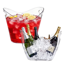 Seau à glace en plastique transparent avec logo personnalisé, avec couvercle et poignées, grand modèle 8L, durable, léger, refroidisseur à vin et à bière pour les fêtes, la maison et l'extérieur