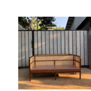 Canapé d'extérieur deux places en rotin et bois massif, style minimaliste, pour hôtel, villa, parc, terrasse et mobilier d'extérieur - Product Image 5