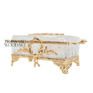 Boîte à mouchoirs couronne royale or en laiton massif cristal décor fait à la main - Product Image 2