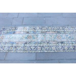 Alfombra Turca, Alfombra Vintage de 2.3x6.4 pies, Alfombra de Lana Azul - Product Image 4
