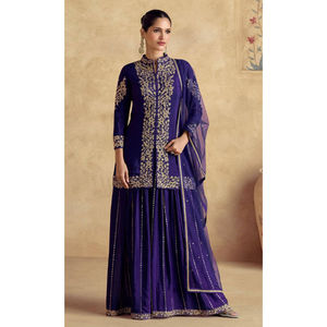 Traje de lujo Georgette Salwar con intrincado aburrido y bordado | Ropa étnica india para bodas y fiestas | Proveedor mayorista - Product Image 1