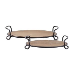 Set of 2 Food Server <b>Tray</b> High Quality Home Decor Antique Wooden and Metal Material Kitchenware Home Decor <b>Tray</b> - Product Image 6