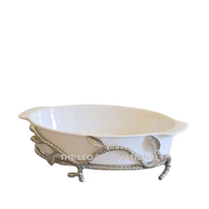 Lot de 2 Bol Décoratif à Couvercle Plaqué Or Matériau en Résine de Laiton Servir Alimentaire Fruits Légumes Avec Plateau Bol - Product Image 4