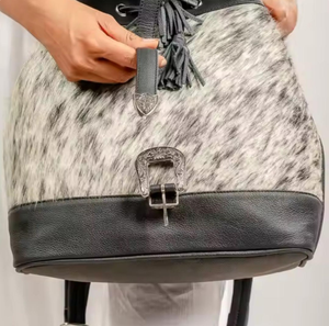 กระเป๋าเป้สะพายหลังหนังวัวสไตล์ตะวันตกลำลองสำหรับทุกเพศหนังแท้ซับในผมมีสไตล์สำหรับผู้หญิงและคุณแม่ - Product Image 5