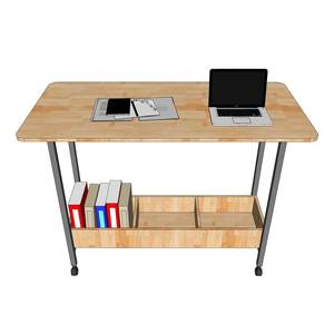 STD68041 Home Office Computer <b>Desk</b> with Iron Legs 140x70x105cm Mobile Standing <b>Desk</b> Bookshelf <b>Folding</b> Adjustable Height Features - Product Image 4