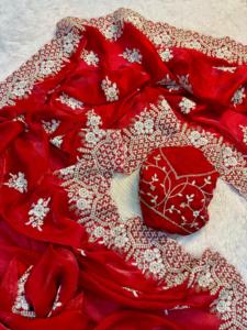 Sari en soie de luxe pour soirée avec broderie de fils de séquence et sari doux pour femmes - Product Image 3