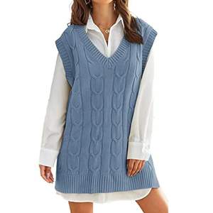 เสื้อสเวตเตอร์ไหมพรมอะคริลิคสีพื้นแบบลำลองสำหรับผู้หญิง คอวี แขนกุด ลายแบบสั่งทำ แฟชั่นล่าสุด - Product Image 2