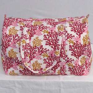 Women <b>Travel</b> <b>Bags</b> Weekend Soft Cotton Hand Block Print Fabric Stylish Eco Friendly Weekender Duffle <b>Bag</b> Zipper Closure <b>Sale</b> - Product Image 3