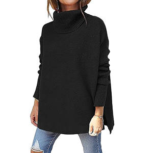 Pull à col roulé surdimensionné pour femmes, manches longues, ourlet fendu, pull en tricot, coupe ample, tunique minimaliste, tricot tendance - Product Image 4