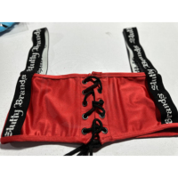 Bikini 2 Set Wanita Merah Tanpa Punggung, Logo Label Pribadi Berkualitas Tinggi, Bahan Spandex/Polyester Elastis, Tali Elastis, Bernapas