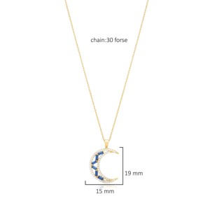 Collar con Colgante de Piedra de Zafiro en Forma de Luna Creciente, Plata 925, Joyería Artesanal Turca, Venta al por Mayor - Product Image 3