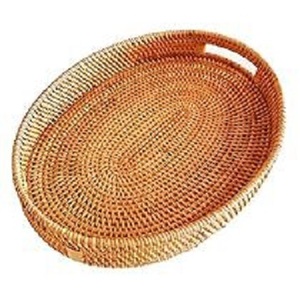 Élégant plateau de service en osier en jonc de mer plateau en rotin tissé à la main avec logo personnalisé plateaux de service en osier bas quantité minimale de commande de l'usine indienne - Product Image 1