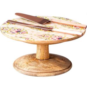 Soporte de pastel de madera redondo personalizado fuerte en color marrón con patas de madera para Catering Postre Cason soporte de pastel de madera - Product Image 1