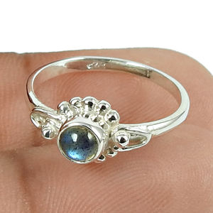 Bijoux personnalisés en argent 925 Sterling Silver Natural Labradorite Gemstone Round Shape Ring Bohemian Handmade Jewelry Supplier - Product Image 2