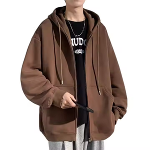 Sweat à capuche zippé personnalisé avec strass sur les manches, coupe classique, respirant, oversize, pour hommes, femmes, unisexe, surpiqûres blanches, 100% coton - Product Image 2