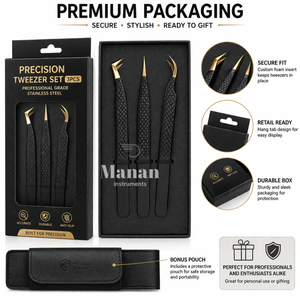Juego de 3 Pinzas para Pestañas Negras y Doradas, Rectas, Curvas y en Forma de L, Herramientas Profesionales para Extensión de Pestañas - Product Image 5