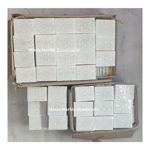 Boîtes à bijoux en marbre incrusté de nacre blanc pur fini brillant Beau cadeau de mariage avec artisanat en pierre et boîte-cadeau de perles - Product Image 1
