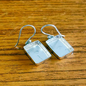 Boucle d'oreille Rectangle en argent massif Sterling 4*6mm 15*20mm S925 Base de montagne incrustation de pierre Support vide composants de recherche de bijoux - Product Image 6