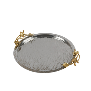 Elegant Hammered <b>Stainless</b> <b>Steel</b> Serving <b>Tray</b> with Floral Handles for Catering Desserts at Any Event or Party Use - Product Image 5
