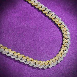 Cadena Cubana para Hombre con Diamantes de Dos Tonos, Pasa Prueba de Diamantes, Estilo Hip Hop, Plata de Ley 925, Chapado en Oro, Corte Brillante - Product Image 2