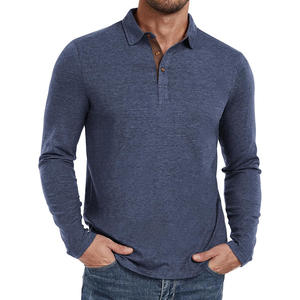 เสื้อโปโลแขนยาวผู้ชายแบบปรับแต่งได้สำหรับฤดูใบไม้ผลิ/ฤดูร้อน ผ้าเจอร์ซีย์ระบายอากาศดี ลายเรียบแบบตั้งปก - Product Image 5