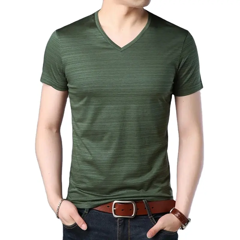 2024 New Fashion Brand T Shirts Men Solid Color V Neck Trends Streetwear Tops Summer Top Short Sleeve T-shirts Men Clothing