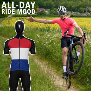 เสื้อจักรยานแขนสั้นแบบซิปสำหรับทุกเพศ ผลิตตามสั่ง แห้งเร็ว พิมพ์ลายแบบระเหิด เหมาะสำหรับฤดูร้อน ชุดกีฬา OEM สำหรับปั่นจักรยาน - Product Image 4