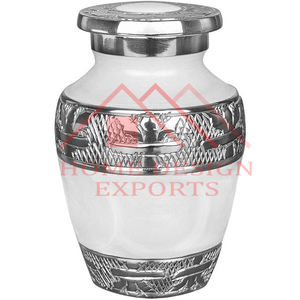 Vase d'urnes en métal d'aluminium fait à la main fini nickel et blanc - Product Image 1
