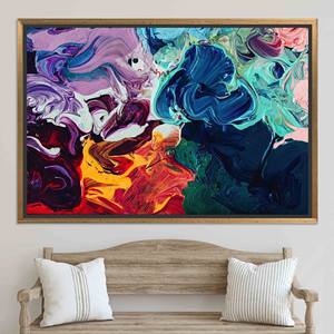 Toile d'art imprimée moderne et colorée : design abstrait en acrylique, toile encadrée dorée - Product Image 1