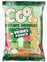 Nouilles instantanées aux légumes frites COOL 60g, bloc de farine de blé, 18% de matières grasses, durée de conservation de 12 mois, prêtes en 3 minutes, certifiées HALAL/Kosher