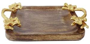 Plateau de service en bois de forme ovale du fabricant OEM avec poignée en aluminium Design feuille parfait pour la fête et autres décorations - Product Image 5