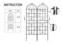 Treillis de jardin en métal pour l'extérieur, lot de 4 supports en fer pour plantes grimpantes (roses, clématites), approvisionnement en gros