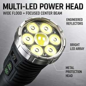 ไฟฉายยุทธวิธีแบบชาร์จซ้ำได้ 7-LED สว่างพิเศษ พร้อมหน้าจอดิจิตอลอัจฉริยะ ความสว่างสูง กำลังแรง เหมาะสำหรับการตั้งแคมป์กลางแจ้ง - Product Image 6