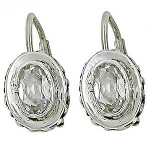 Boucles d'oreilles fines en argent 925 pour femmes avec pierre précieuse ovale, fermoir à levier, bijoux - Product Image 3