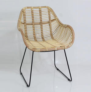 Sillón de Comedor Moderno de Teca con Estructura de Madera, Ecológico, Duradero, Retro, de Mimbre Natural para Cafetería, Restaurante, Sala de Estar, Parque - Product Image 1