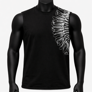 Camiseta sin mangas para hombre con estampado asimétrico de esqueleto y diseño de huesos, estilo streetwear, camiseta muscular gótica para fitness y gimnasio, chaleco de algodón personalizado. - Product Image 1