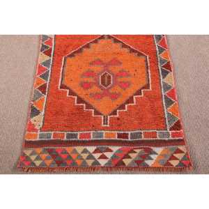 3.1x12 ft Vintage <b>Rug</b>, Turkish <b>Runner</b> <b>Rug</b>, Orange Gray Bordered Wool <b>Rug</b> - Product Image 5