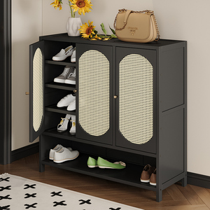 Scarpiera Multistrato <span class=keywords><strong>in</strong></span> <span class=keywords><strong>Bambù</strong></span> con Design Ventilato, Organizzatore Nero per Ingresso e Corridoio - Product Image 2
